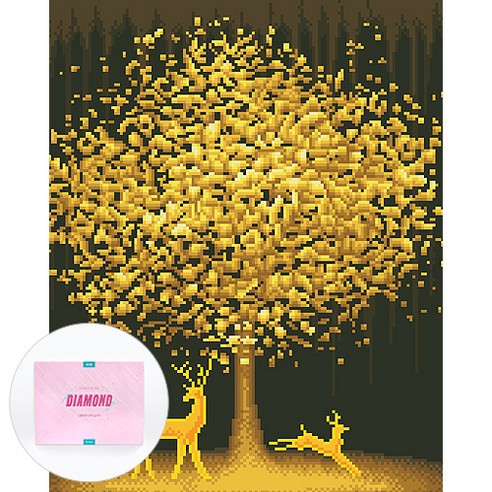디클레어 액자 캔버스형 보석십자수 DIY 키트 40 x 50 cm, 골드트리와 사슴, 1세트