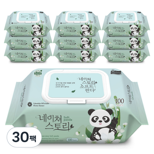 네이쳐스토리 소프트판다 아기물티슈 캡형 40gsm, 100매, 30팩