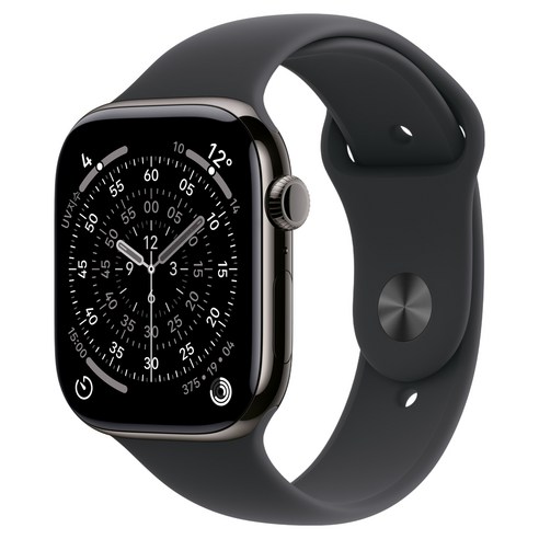 Apple 2025 애플워치 시리즈 11, 슬레이트, 42mm, GPS+Cellular, 티타늄,슬레이트/블랙 스포츠 밴드, M/L