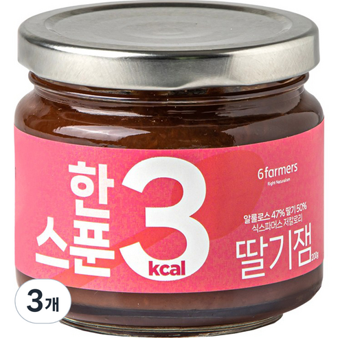 식스파머스 저칼로리 무설탕 한 스푼 딸기잼, 200g, 3개