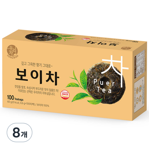 우리차 송원식품 보이차, 600mg, 100개입, 8개, 0.6g