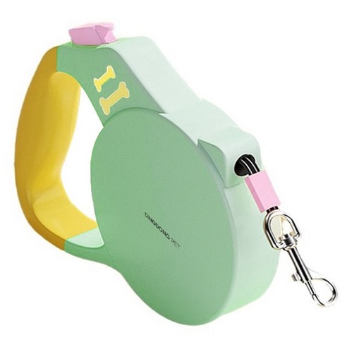 딩동펫 반려동물 파스텔 라운드 원터치 반사 자동 리드줄, 옐로우그린, 1개