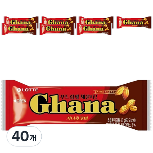롯데제과 가나초코바 땅콩, 45g, 40개