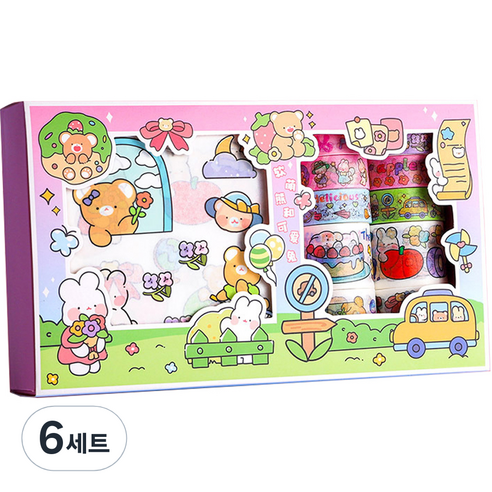 동아피엠에스 DIY 다꾸 종이 스티커 + 마스킹 데코테이프 기프트박스 세트, MK-2351, 6세트