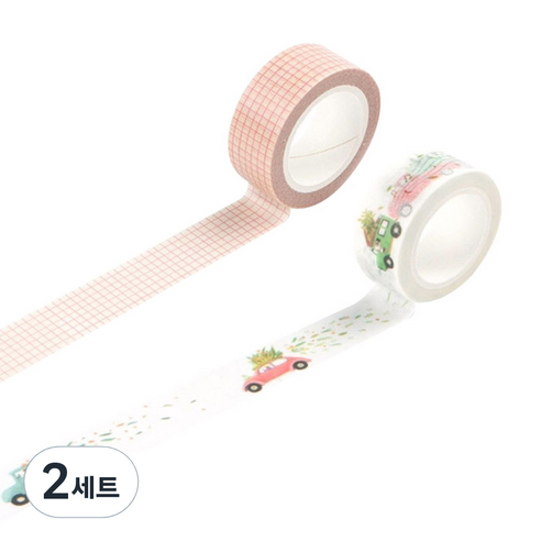 라이프포인트 라이프스타일 디자인마스킹테이프 세트 15 mm x 7 m, 02격자, 15자동차, 2세트