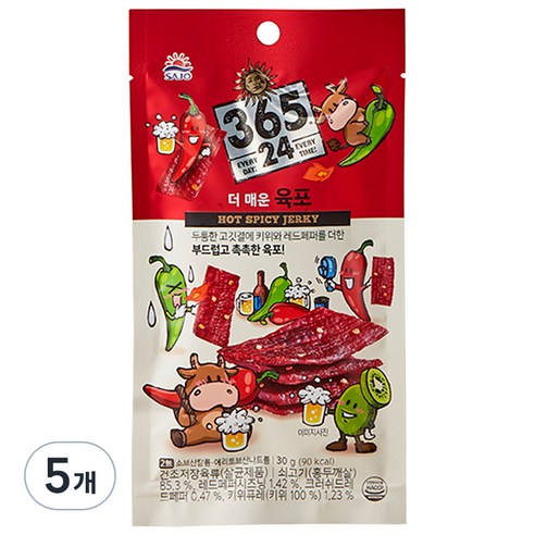 해표 365 24 더 매운 육포, 30g, 5개