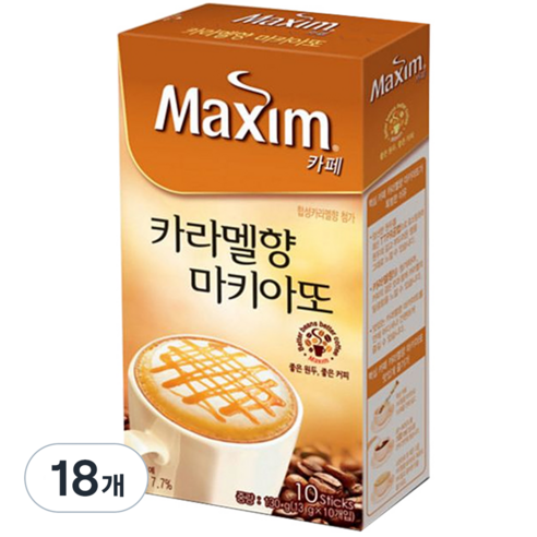맥심 카페 카라멜향 마키아또 일반커피믹스 스틱형, 13g, 10개입, 18개