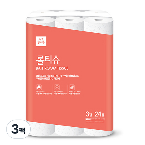 행복한아름 롤티슈 35m, 24롤, 3팩