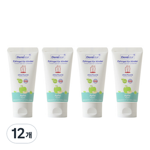 덴티스타 유아용 무불소 치약 사과맛, 12개, 60ml