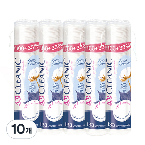 클레아닉 Pro Silk 소프트 앤 컴포트 화장솜, 133매입, 10개