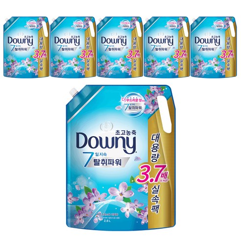 다우니 탈취파워 레몬그라스와 라일락 섬유유연제 리필, 2.6L, 6개