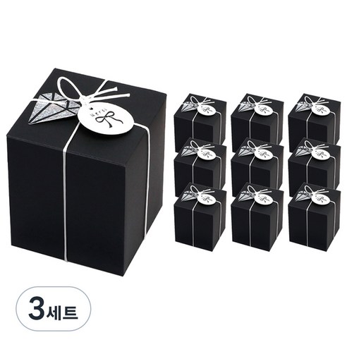 인디케이 패키지 상자 소 10p + 완충재 10p + 왁스끈 + 스티커 2종 x 10p + 텍 2종 x 10p 세트, 블랙(상자), 3세트