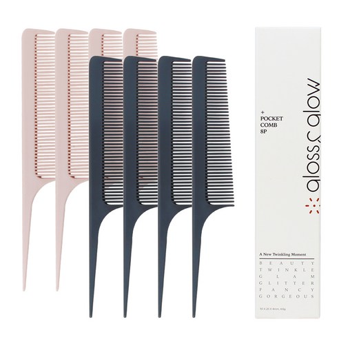 글로스앤글로우 포켓 미니 꼬리빗 2종 x 4p 세트, 핑크, 그레이, 1개