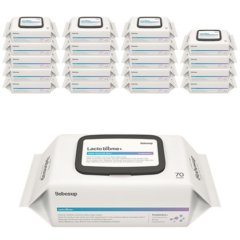베베숲 락토바이옴 플러스 유아물티슈 캡형, 70매, 20개