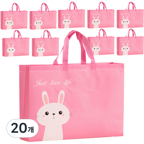 팬시픽스 토끼 부직포 가방 중형 43 x 32cm, 핑크, 20개