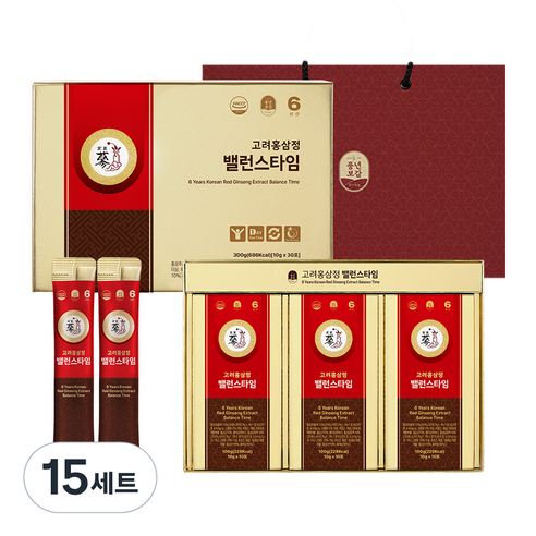 풍년보감 6년근 고려홍삼정 밸런스타임 홍삼스틱 선물세트 + 쇼핑백, 300g, 15세트