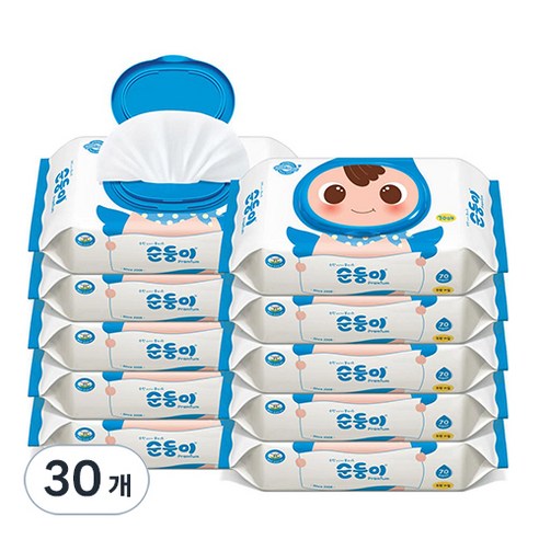 순둥이 프리미엄 플레인 무향 유아물티슈 캡형 65gsm, 70매, 3개