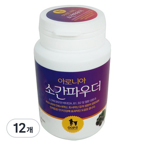 웁스 강아지 아로니아 소간 파우더 영양제, 눈물개선/눈건강, 50g, 12개