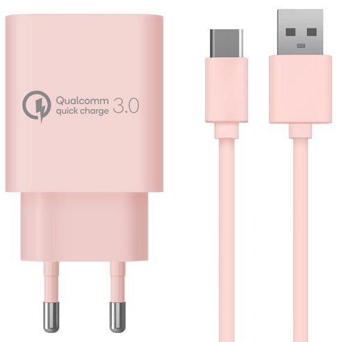 홈플래닛 퀄컴 QC3.0 인증 고속충전기 + 케이블 1.2m C타입 세트, 핑크, 1세트