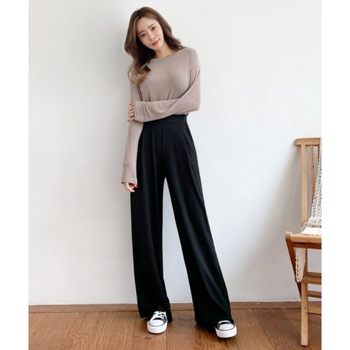 편안하고 세련된 잘빠진 여성용 멘토 밴딩 핀턱 와이드 팬츠