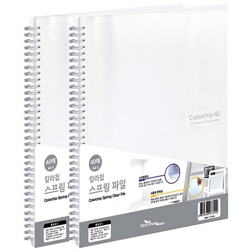 청운 칼라칩 A4 스프링 화일 40매, 투명, 2개입