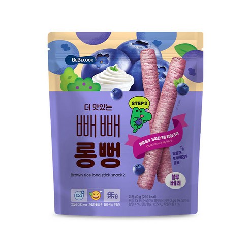 베베쿡 더 맛있는 빼빼롱뻥 과자, 블루베리, 40g, 1개