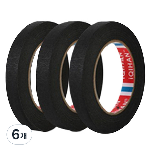 다다 칼라 마스킹 종이테이프 20mm x 15m, 블랙, 6개