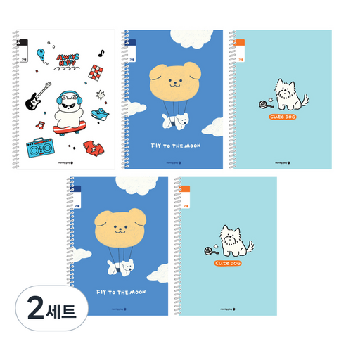 모닝글로리 채움노트 초등 스프링 노트 3-6 무제 21줄 3종 + 랜덤발송 2p 세트 A, 락스타고양이, 날아라강아지, 큐트독, 2세트