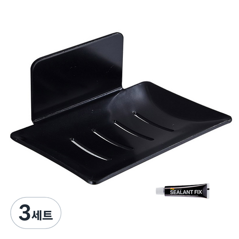 모나코올리브 메탈라인 비누받침대 + 실란트픽스, 블랙, 3세트