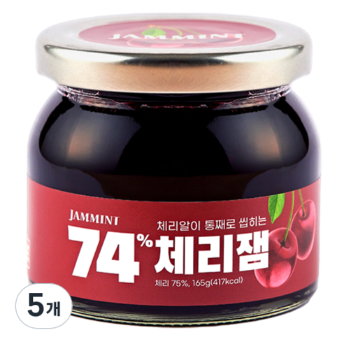 JAMMINT 74% 체리잼, 165g, 5개