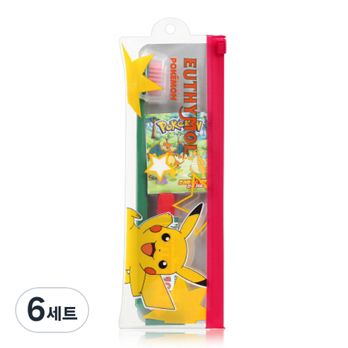 유시몰 포켓몬 칫솔 랜덤발송 + 치약 20g + 뱃지 랜덤발송 여행용 세트, 6세트