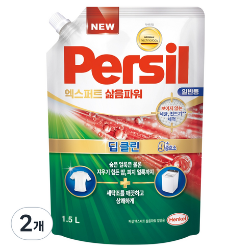 퍼실 엑스퍼트 삶음파워 일반용 액상세제 리필, 1.5L, 2개