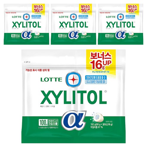 롯데자일리톨 알파 오리지날 리필, 102g, 4개