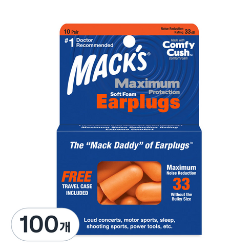 Macks 맴시멈 소프트 폼 수면 귀마개, 5개, 10쌍