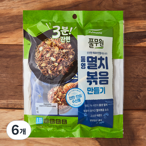 풀무원 품질인증 3분간편 통영멸치 볶음 만들기, 220g, 6개