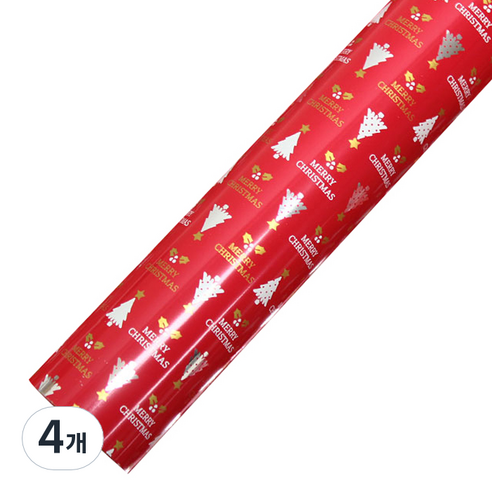 크리스마스 비닐 증착롤 포장지 53cm x 17m, 골드트리 레드, 4개