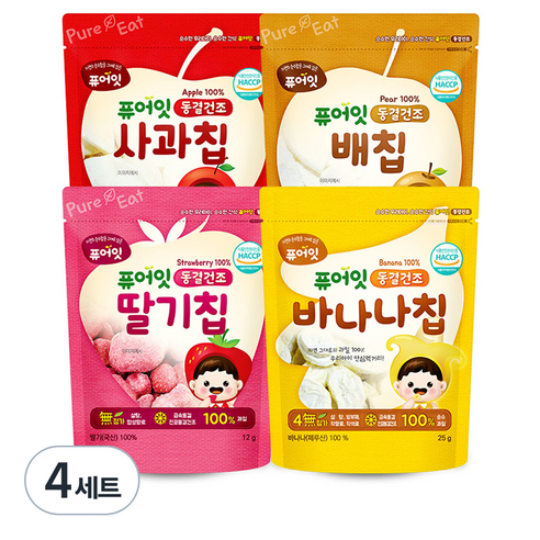 퓨어잇 내이브로 동결건조 과일칩 4종 세트, 4세트, 사과맛, 배맛, 딸기맛, 바나나맛