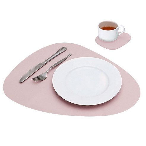 제이더블유 조약돌 양면 테이블매트 + 티코스터 세트, 핑크, 테이블매트 (42 x 34 cm) , 티코스터 (13.5 x 11 cm)