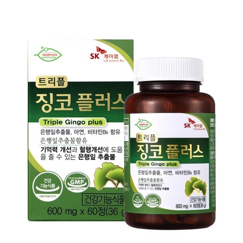 SK케미칼 SK 트리플징코 플러스 1병(2개월분) 은행잎추출물, 60정, 1개