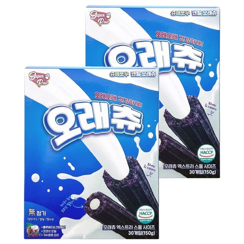 슈퍼포우 오래츄 강아지 덴탈껌, 혼합맛(블루베리/크랜베리), 150g, 2개