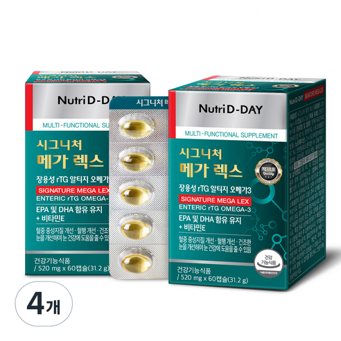 뉴트리디데이 장용성 rTG 알티지 오메가3 메가렉스, 4개, 31.2g