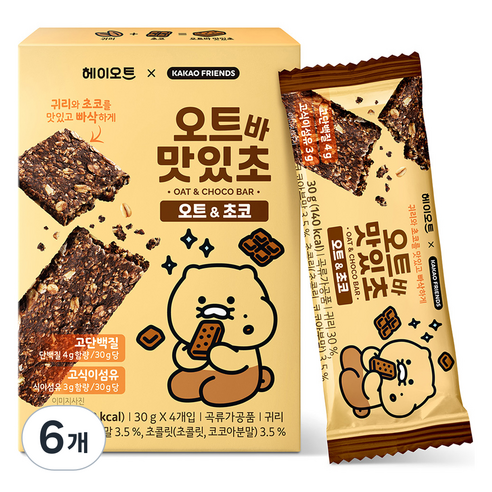 헤이오트 오트바 맛있초 초코맛 4p, 120g, 6개