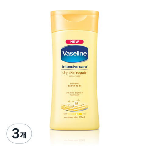 바세린 드라이 스킨 리페어 바디로션, 120ml, 3개