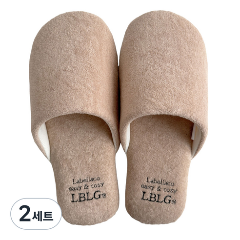 라벨라코 코지 워셔블 사계절 쿠션 실내화, 베이지, 2세트