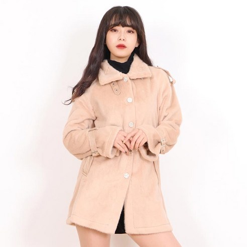 페이퍼먼츠 여성용 보석버튼 허리스트랩 퍼 숏자켓 13565