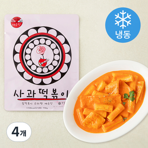 사과떡볶이 로제팩 로제떡볶이 매운맛 (냉동), 750g, 4개