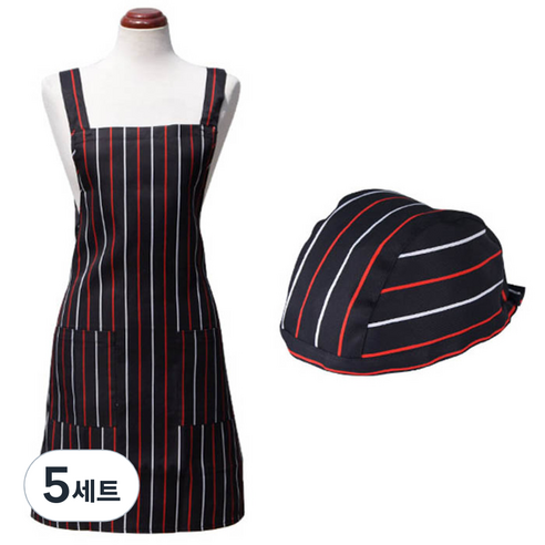 바이데코 북유럽패턴 앞치마 + 두건 세트, 스트라이프 레드, 5세트