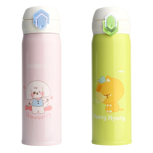상상앤드 풍냥 멍지 텀블러 2p, 핑크, 그린, 500ml