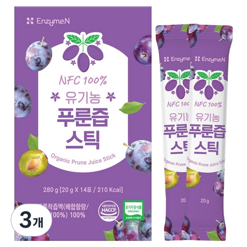 엔자임엔 NFC 유기농 푸룬즙 스틱 14p, 280g, 3개