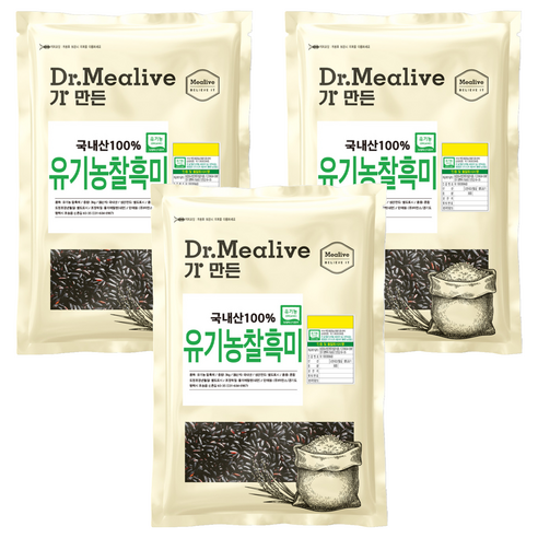 밀리브 유기농 찰흑미, 3kg, 3개